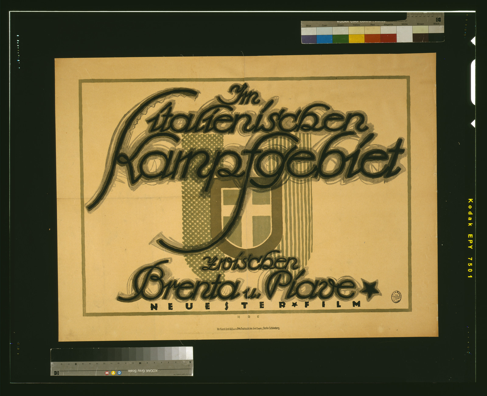 Im italienischen Kampfgebiet zwischen Brenta u. Piave: Neuester Film / HRE., 1918 — vintage poster