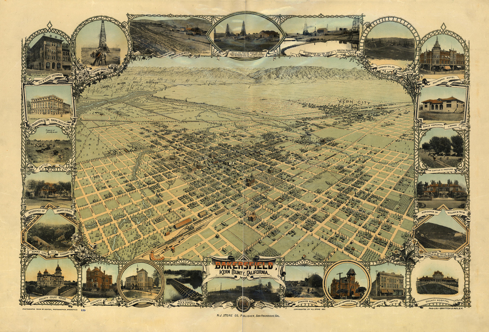 CA Bakersfield 1901 MAP, 1901 — antique map