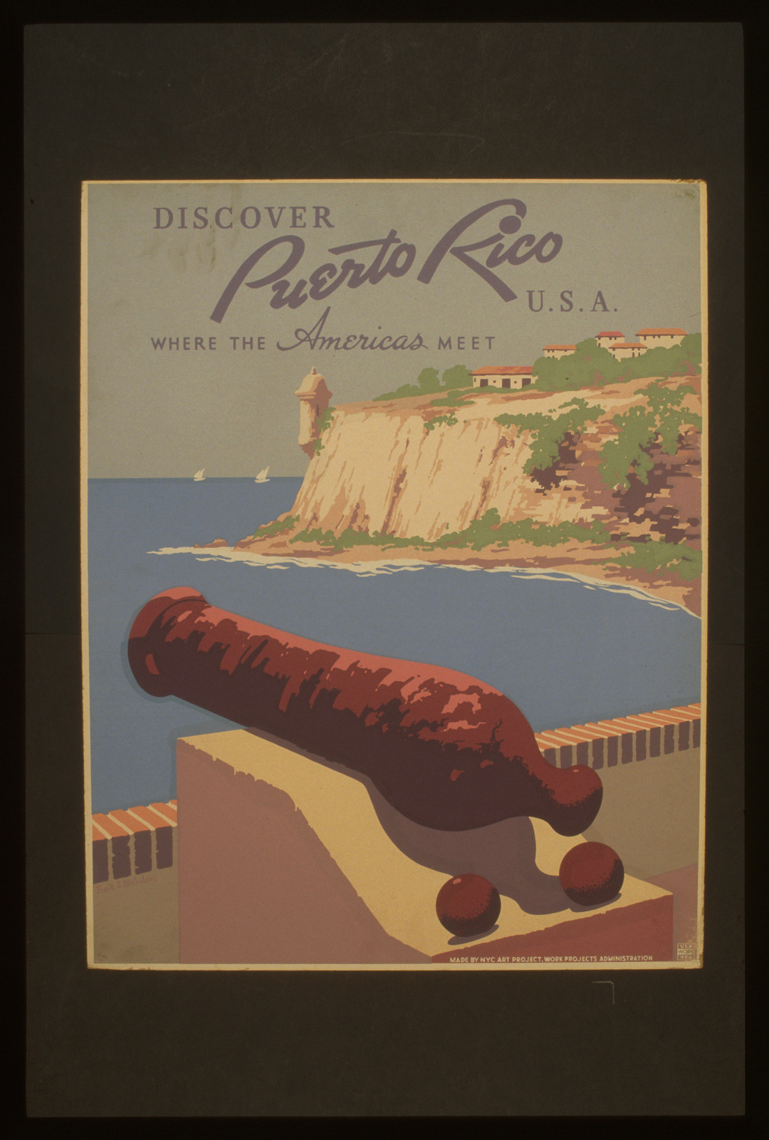 Discover Puerto Rico U.S.A. Where the Americas meet / Frank S. Nicholson., 1936 — vintage poster