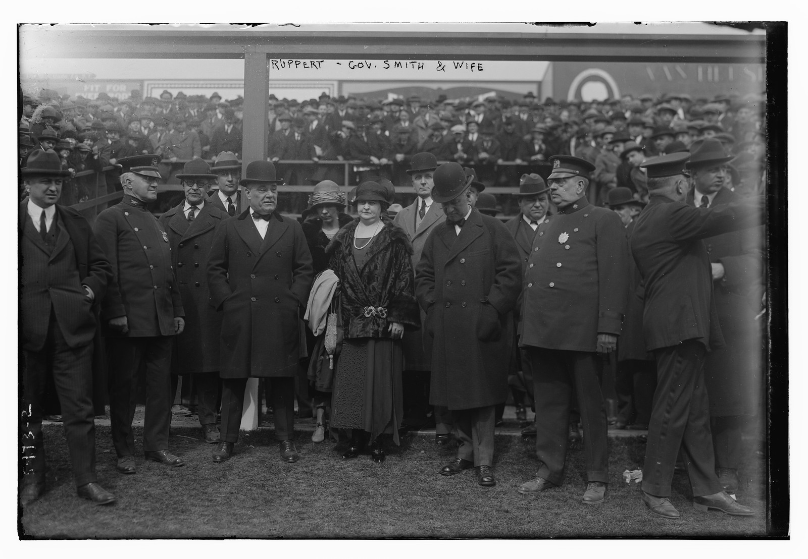 Ruppert, Al Smith & wife opening day Yankee Stad., 4/19/23, 4/19/23. — historic photograph