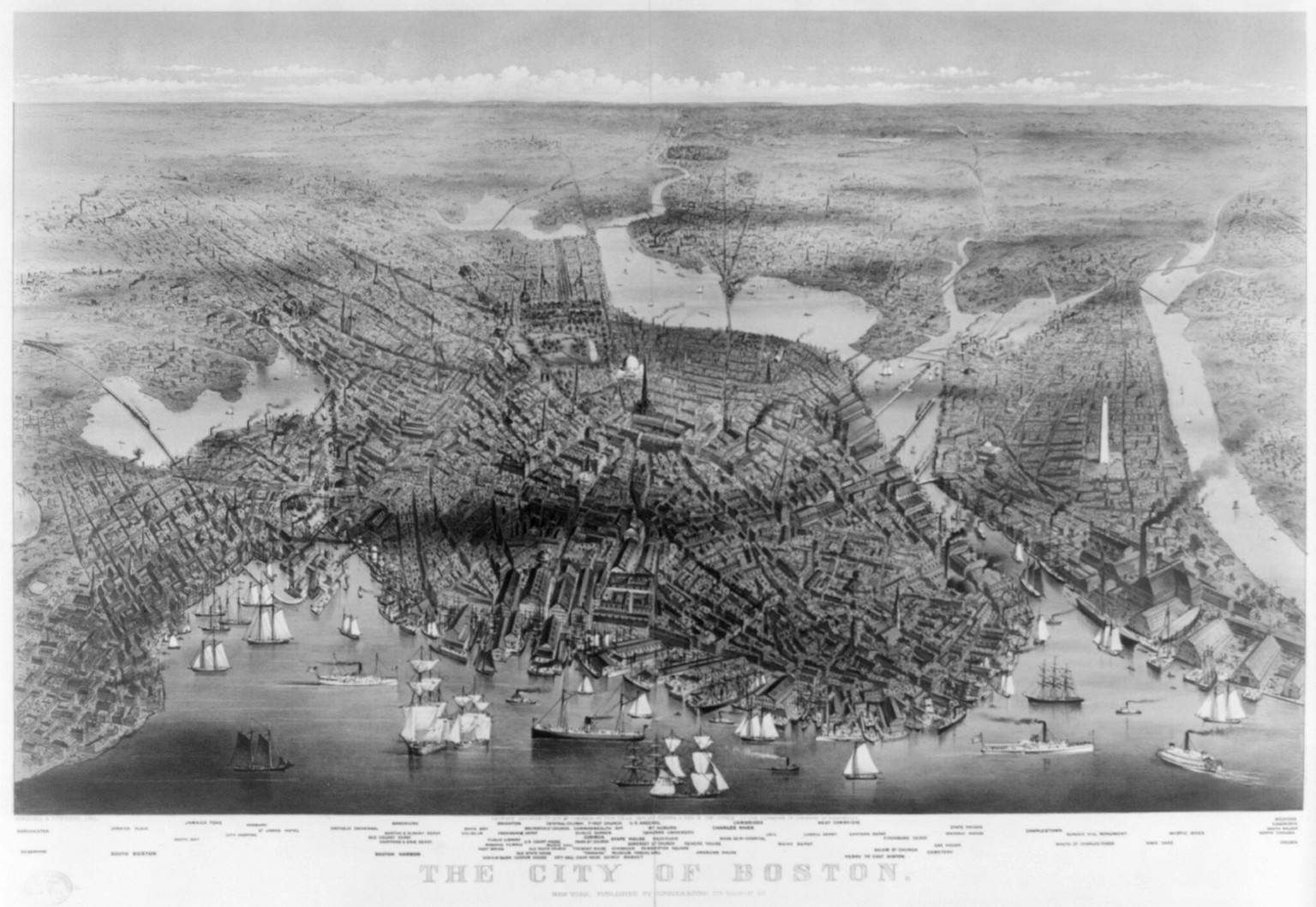 The City of Boston / Parsons & Atwater del., New York : Published by Currier & Ives, c1873. — antique lithograph