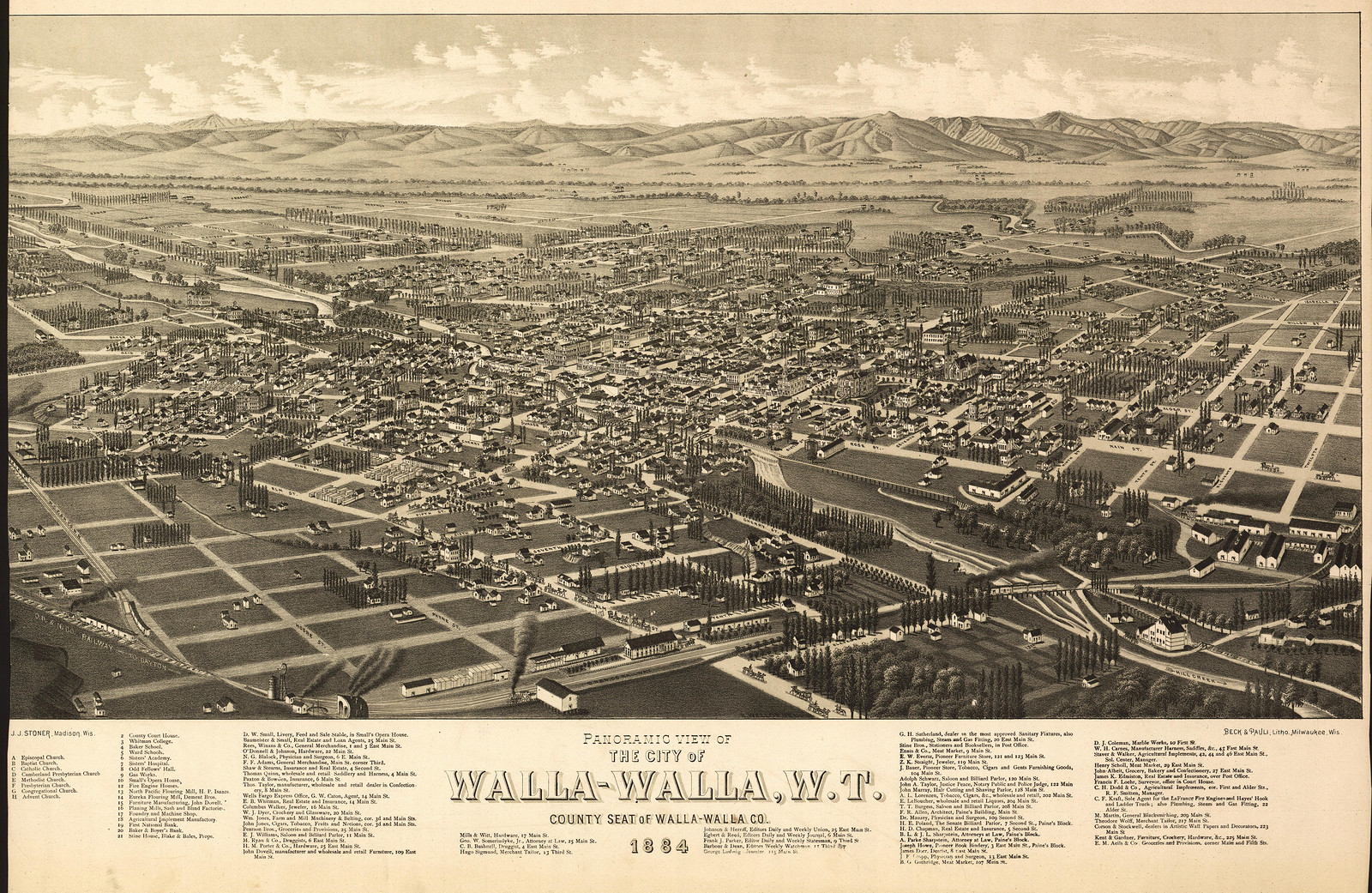 Walla Walla, Washington, 1884, 1884 — antique map