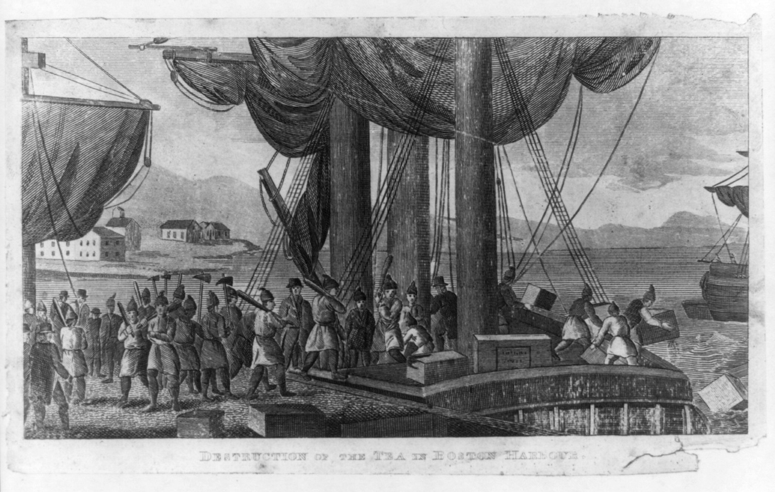 Destruction of the tea in Boston Harbor, [no date recorded on shelflist card] — historic print