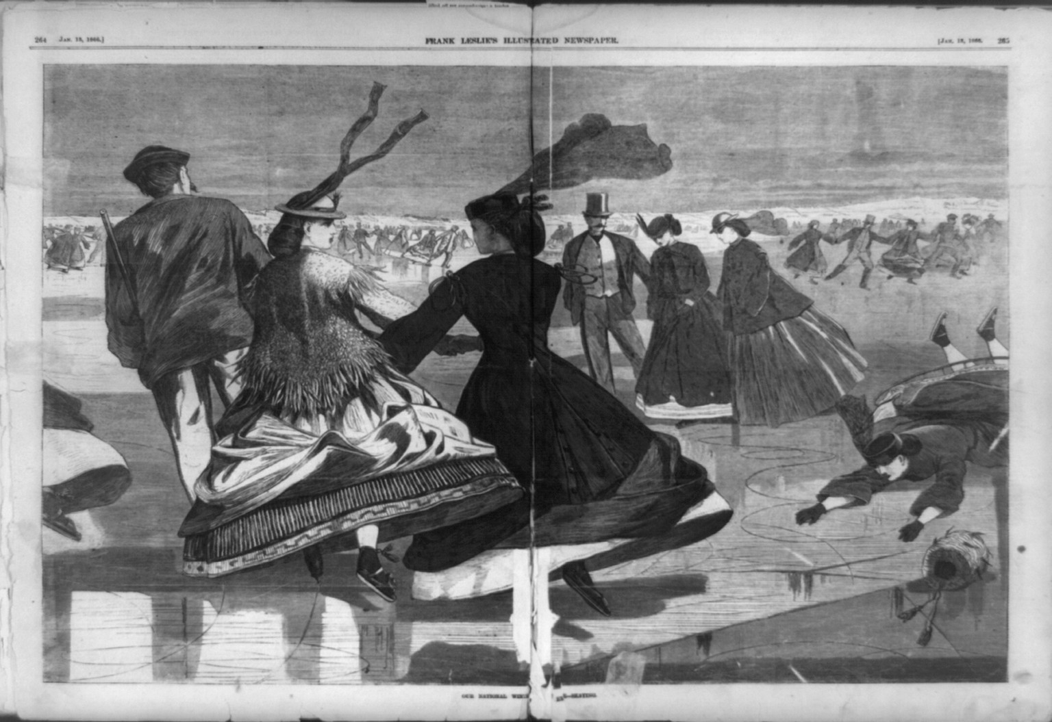 Our national winter exercise - skating, 1866 Jan. 13. — antique engraving