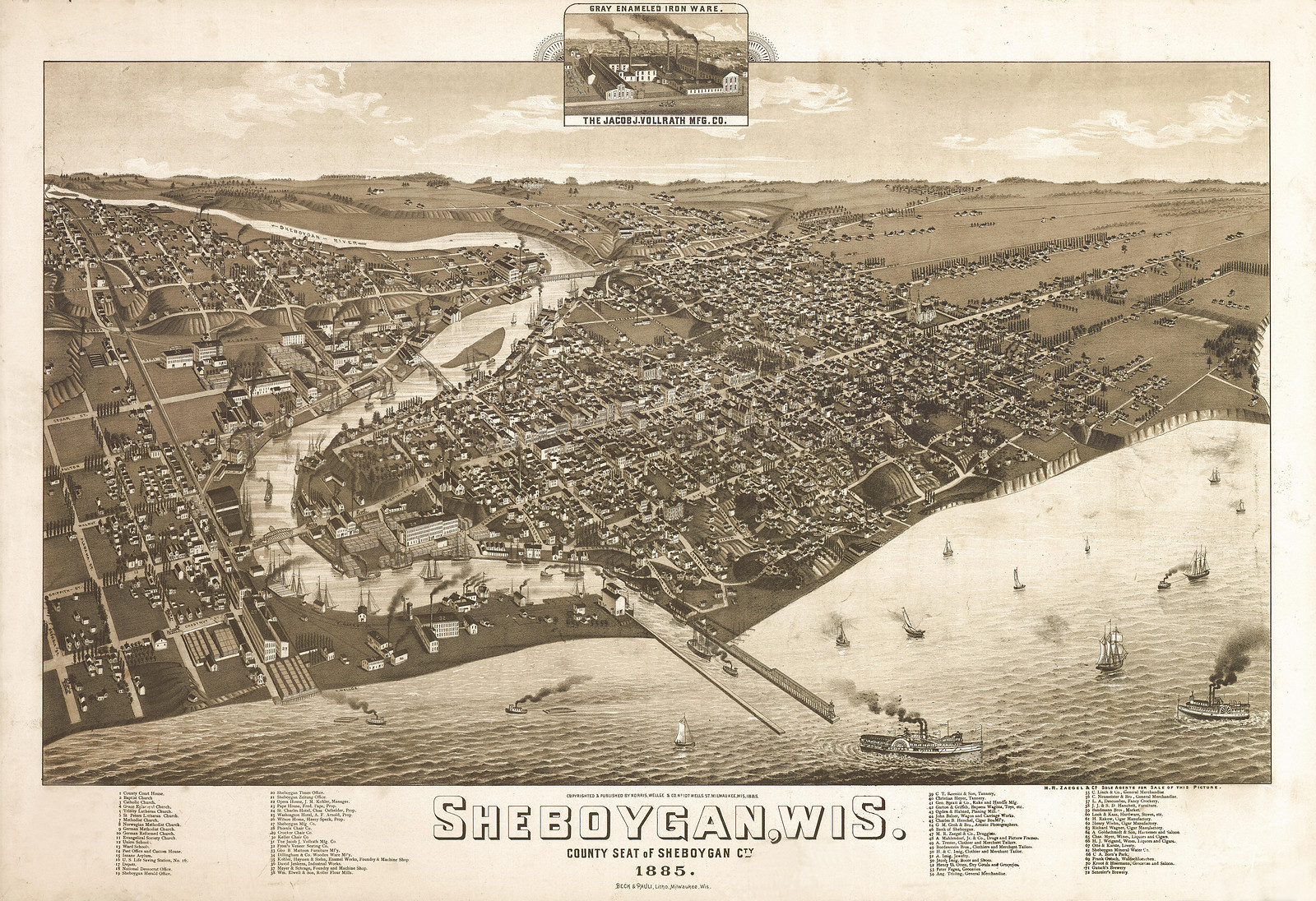Sheboygan, Wisconsin, 1885, 1885 — antique map