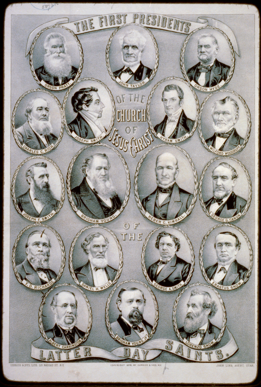 The first presidents of the Church of Jesus Christ of the Latter Day Saints, New York : Published by Currier & Ives, c1879. — antique lithograph
