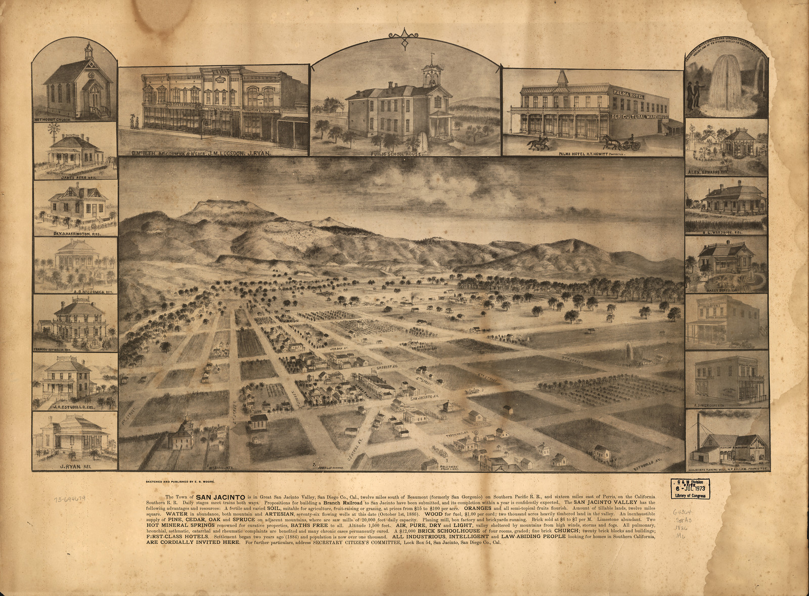 San Jacinto, California, 1886, 1886 — antique map