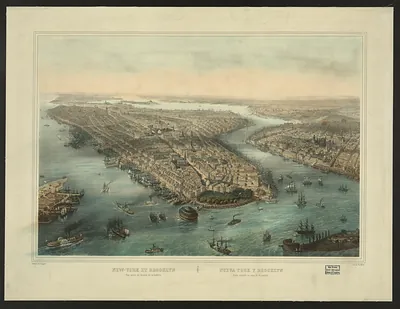New York and Brooklyn bird's-eye view lithograph
