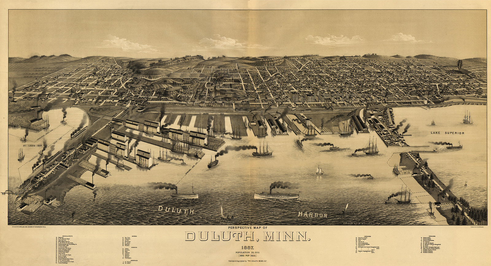 MN Duluth 1887 MAP, 1887 — antique map