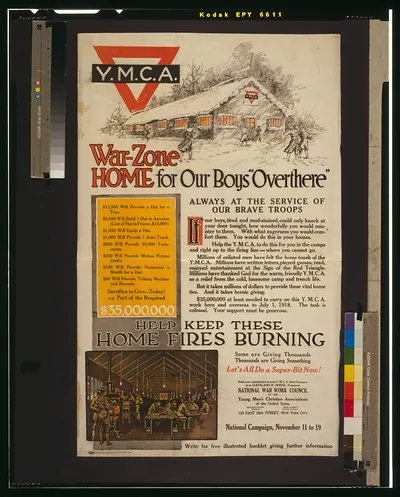 War-zone home for our boys over there"--Always at the service of our brave troops Help keep these home fires burning--Some are giving thousands