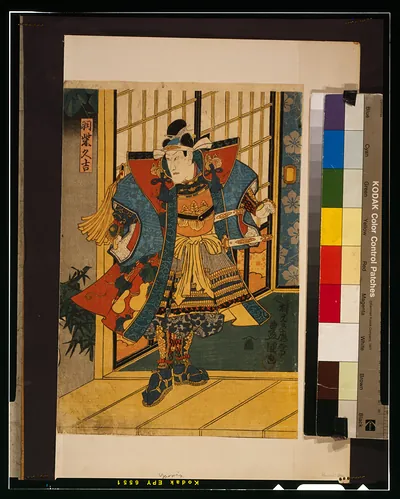 Kabuki actor in armour, Japanese woodblock print