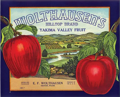 Wolthausen's Hilltop Brand Yakima Valley Fruit crate label