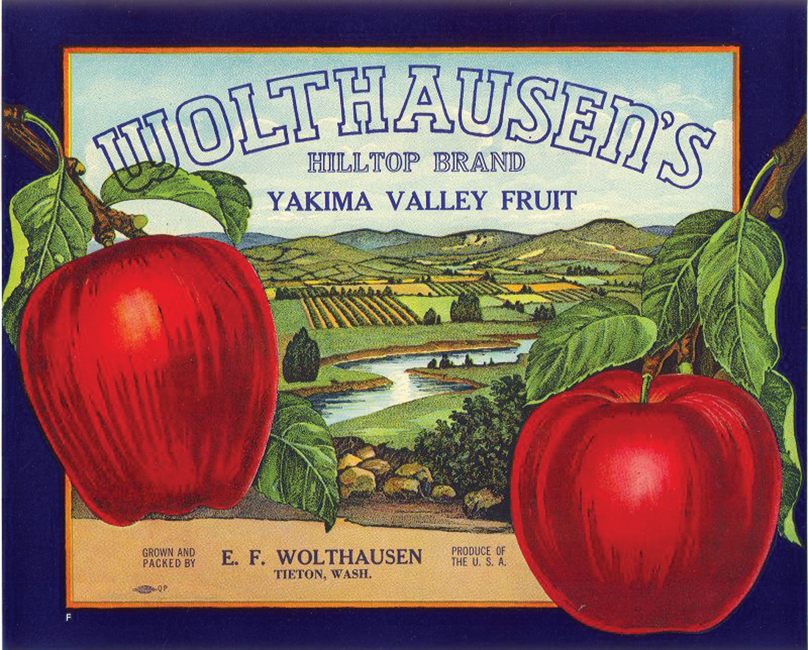 Wolthausen's Hilltop Brand Yakima Valley Fruit crate label — historic image