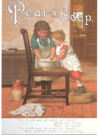Pears' Soap advertisement: two children washing hands at a basin