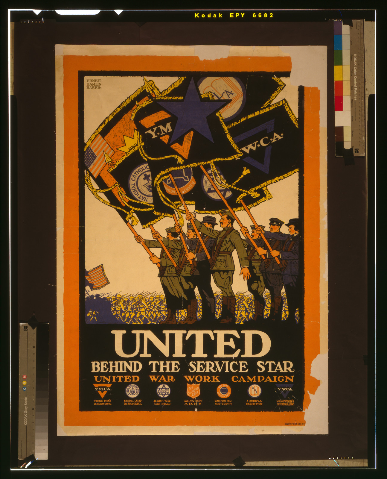 United behind the service star United War Work Campaign / Ernest Hamlin Baker Carey Print Lith. N.Y., 1918 — vintage poster