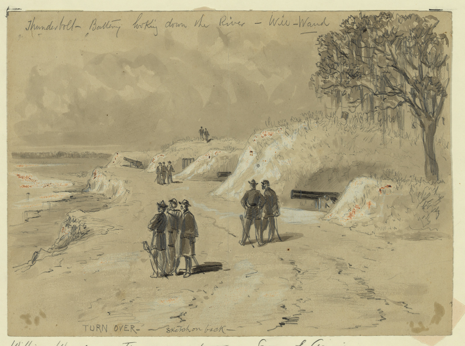 Thunderbolt Battery looking down the River, [1864 December ca. 2] — historic drawing
