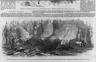The Battle of Pittsburg Landing [Shiloh, Tenn., April 1862]: Burning the dead horses near the Peach Orch.