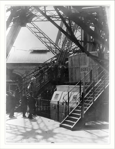 Paris Exposition; steps to the first stage of the Eiffel Tower, Paris Exhibition 1889