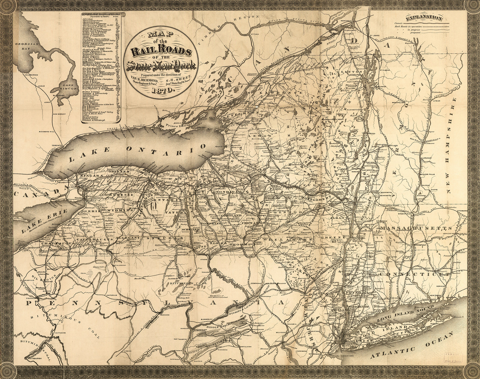 Map of the Rail Roads of the State of New York, 1870, 1870 — antique map