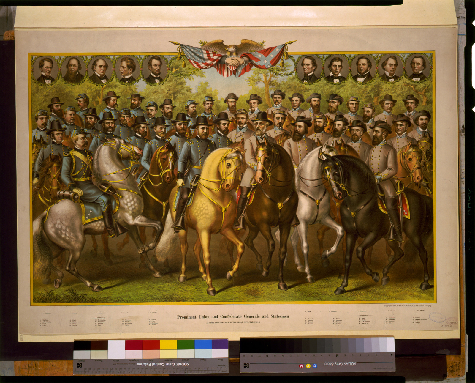 Prominent Union and Confederate generals and statesmen as they appeared during the great Civil War, 1861-5, [Chicago : Kurz & Allison], 1885. — antique lithograph