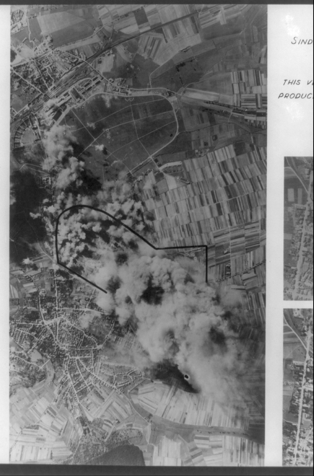 [Aerial photo of strategic bombing by 8th USAF, World War II - Daimler-Benz plant, where airplane engines were also built, at Sindelfingen, near Stuttgart], 1944 Sept. 13. — historic photograph