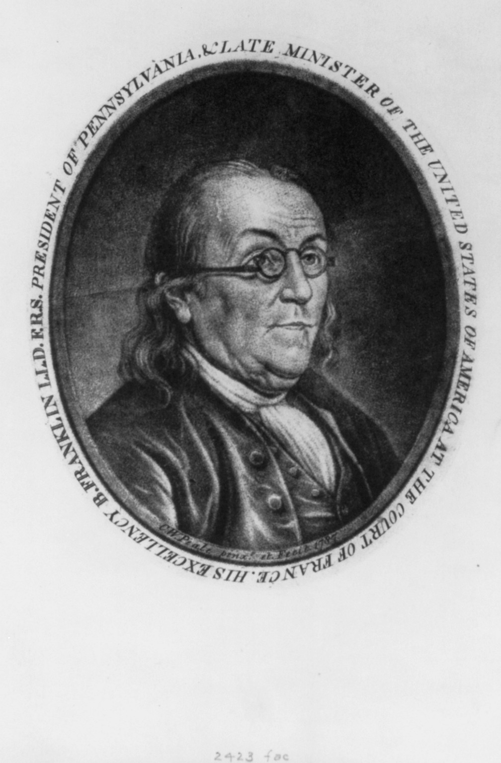 Benjamin Franklin, 1706-1790, 1787 — antique lithograph
