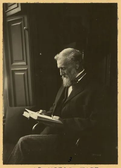 Elderly bearded man reading a book in chair