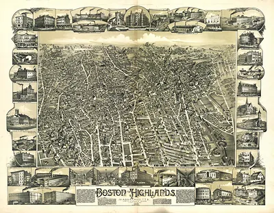 Boston Highlands, Massachusetts, bird's-eye view map