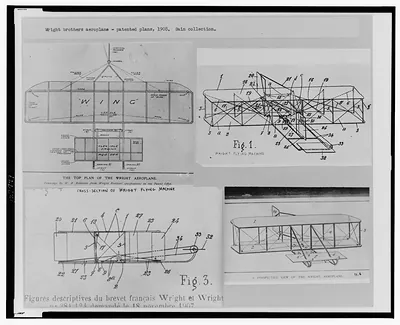 Wright brothers aeroplane - patented plans, 1908