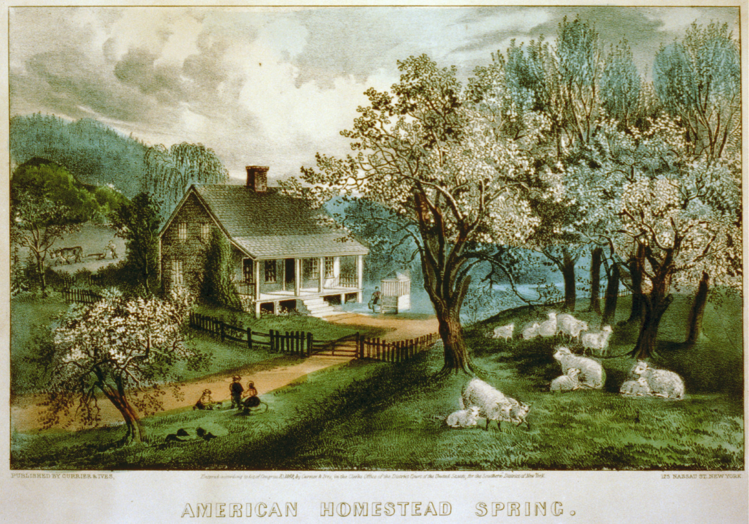 American homestead spring, [New York] : Currier & Ives, 1869. — antique lithograph