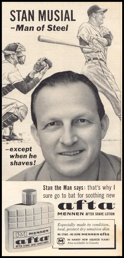 Stan Musial, Man of Steel, Mennen Afta After Shave Lotion Advertisement