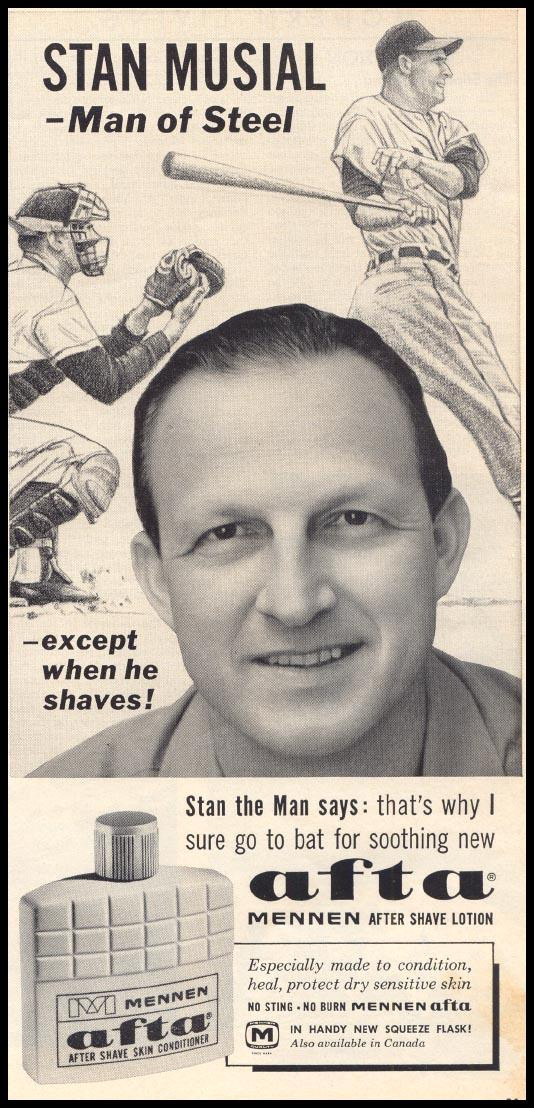 Stan Musial, Man of Steel, Mennen Afta After Shave Lotion Advertisement — historic image