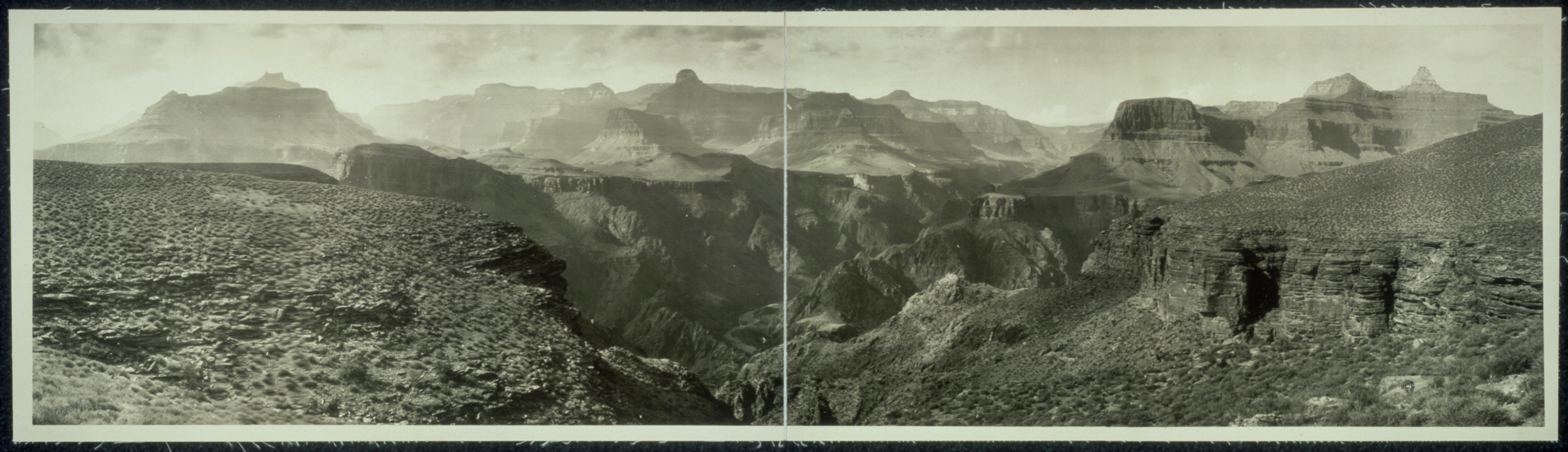 Panoramic black-and-white photograph of the Grand Canyon — historic photograph