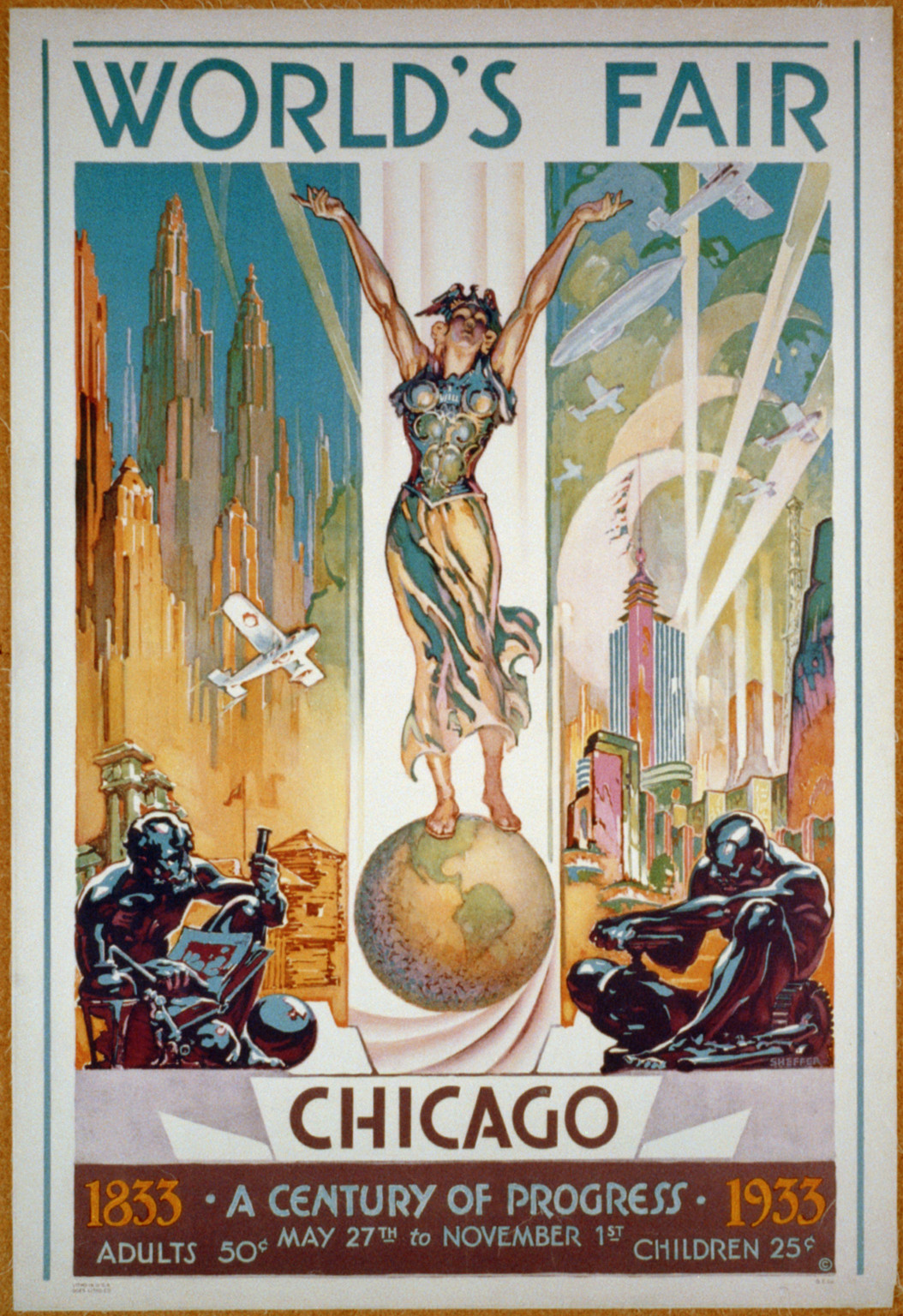 World's Fair, Chicago. A Century of Progress, 1833-1933 / Sheffer., Chicago : Goes Litho. Co., [1933] — vintage poster