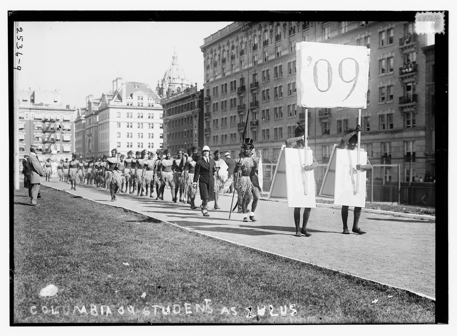 Columbia '09 students as Zulus, n/a — historic photograph