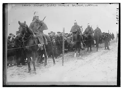 French soldiers Guard Zeppelin Balloon, Luneville