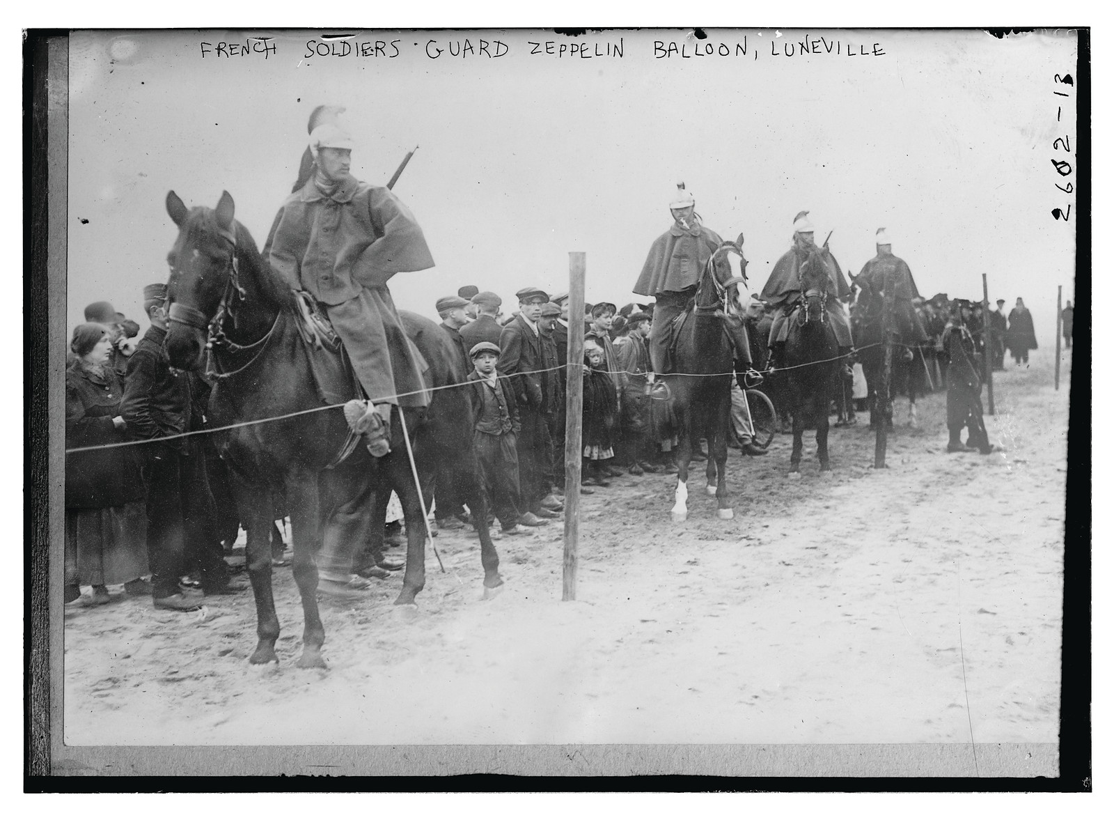 French soldiers Guard Zeppelin Balloon, Luneville, n/a — historic photograph