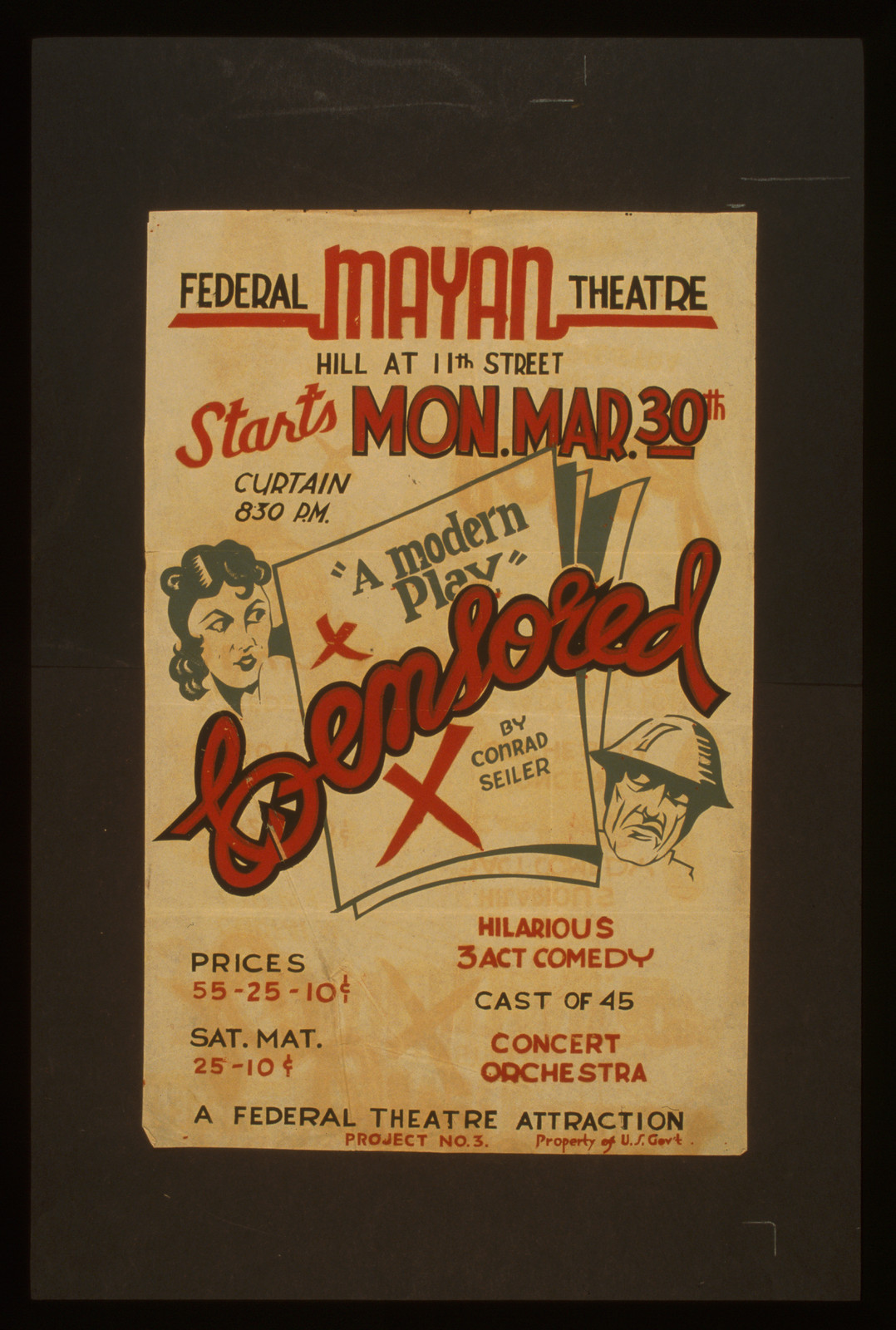 Federal Mayan Theatre [presents] Censored a modern play by Conrad Seiler Hilarious 3, 1936 — vintage poster
