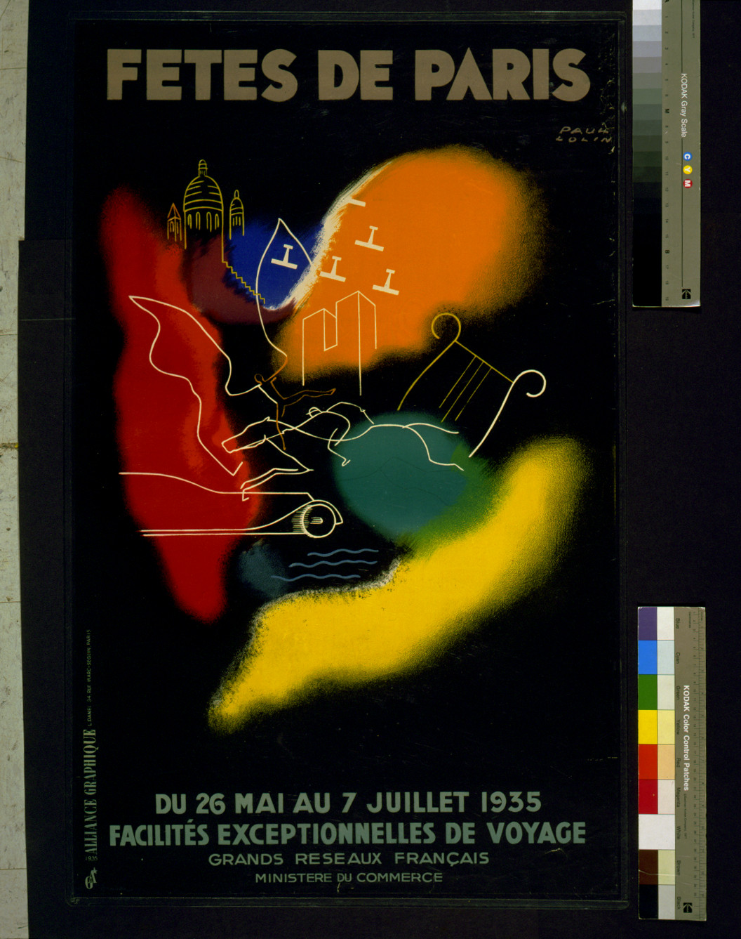 Fêtes de Paris, du 26 Mai au 7 Juillet 1935--Facilités exceptionnelles de voyage ... / Paul Colin., Paris : Alliance Graphique, 1935. — vintage poster
