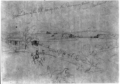 Destruction of the R.R. bridge, over the Monocacy River near Frederick, Md.