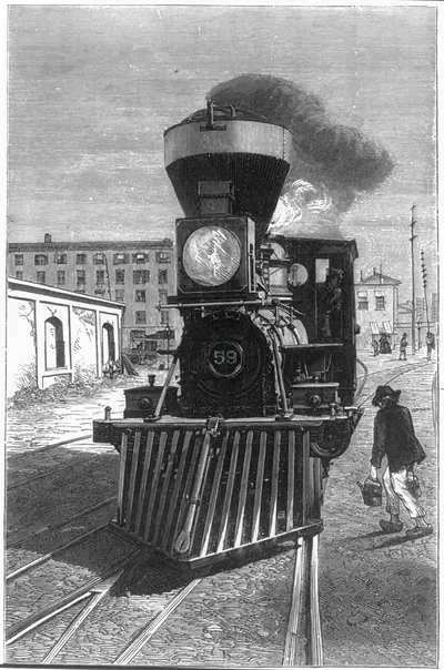 [An American locomotive engine and cow catcher]