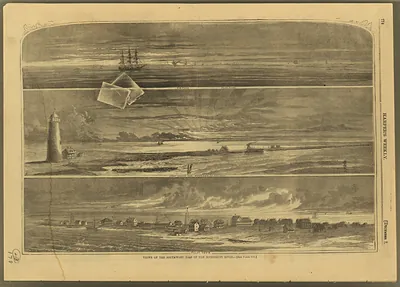 Views of the southwest pass of the Mississippi River [Composite of 3 views: 1. southwest pass with pilot town in backgrd.; 2. lighthouse and west view of the pass; 3. pilot town]