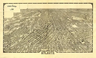 Atlanta, Georgia bird's-eye view map, c. 1879