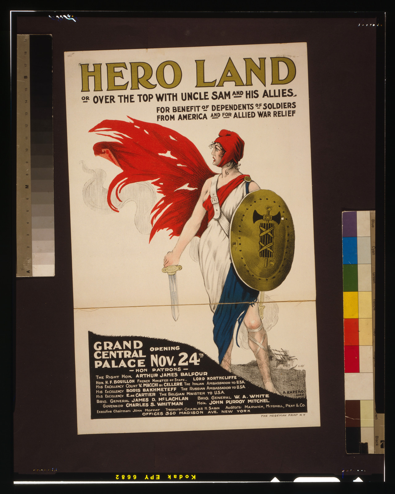 Hero land, or, over the top with Uncle Sam and his allies / A. Rapeño, Paris., N[ew] Y[ork] : The Hegeman Print, [1917] — vintage poster