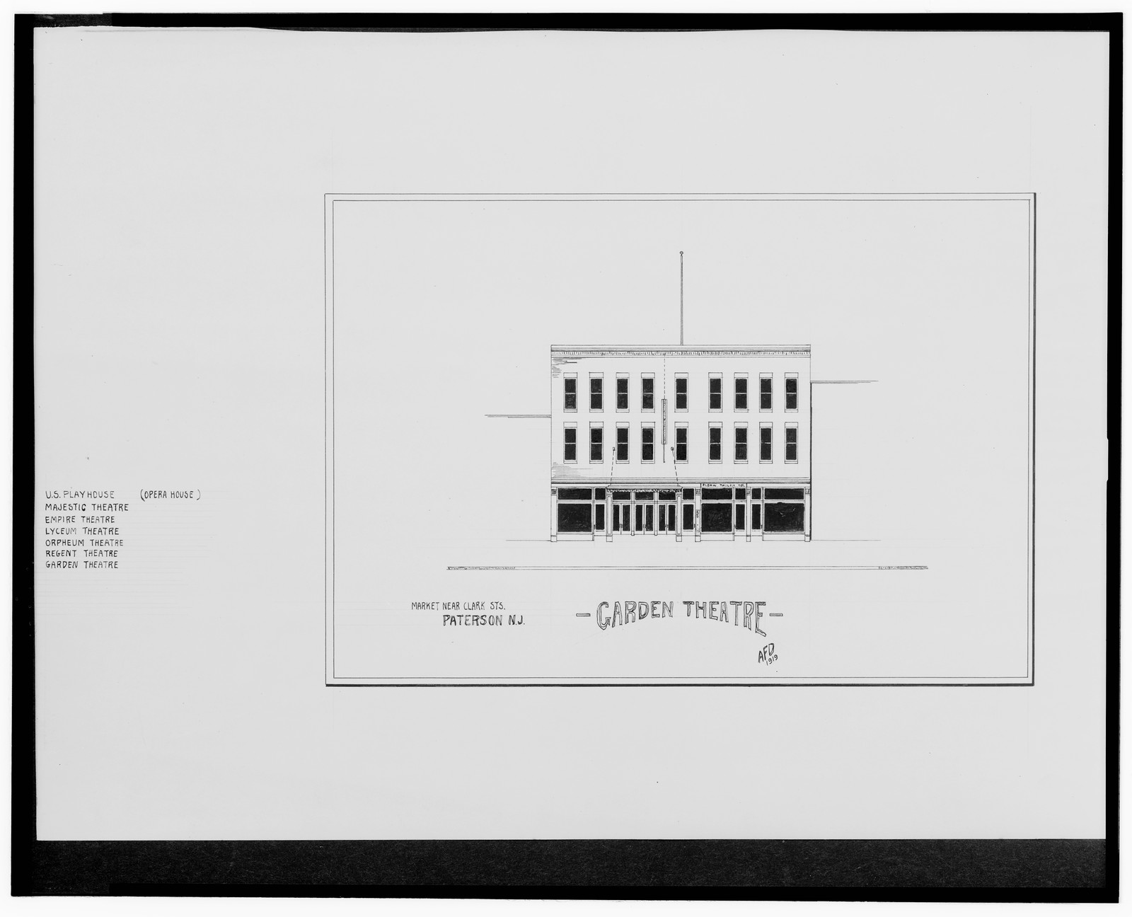 [Garden Theatre, Market St. near Clark St., Paterson, New Jersey] / AFD 1919., And Engineering (ADE) Drawings — vintage poster