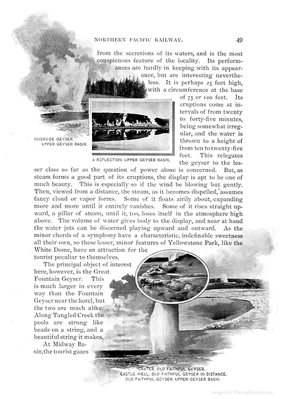 Northern Pacific Railway page 49 with geyser illustrations