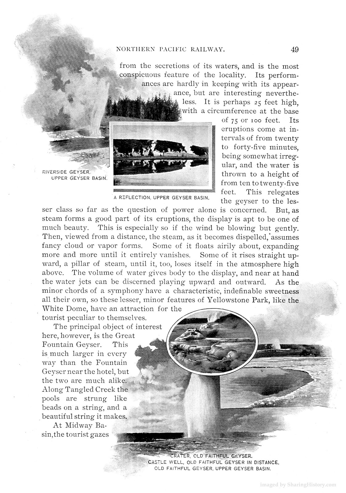 Northern Pacific Railway page 49 with geyser illustrations — historic image