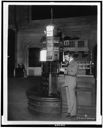 [Telephone operator at post, new quotation system, New York Stock Exchange]