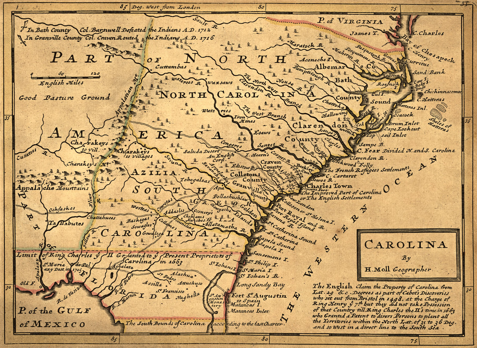 Carolina, by H. Moll Geographer — historic image