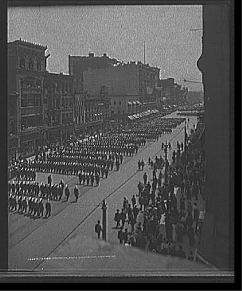Massed formation, state encampment, Michigan K.T. [Knights Templar], [between 1900 and 1910] — historic photograph